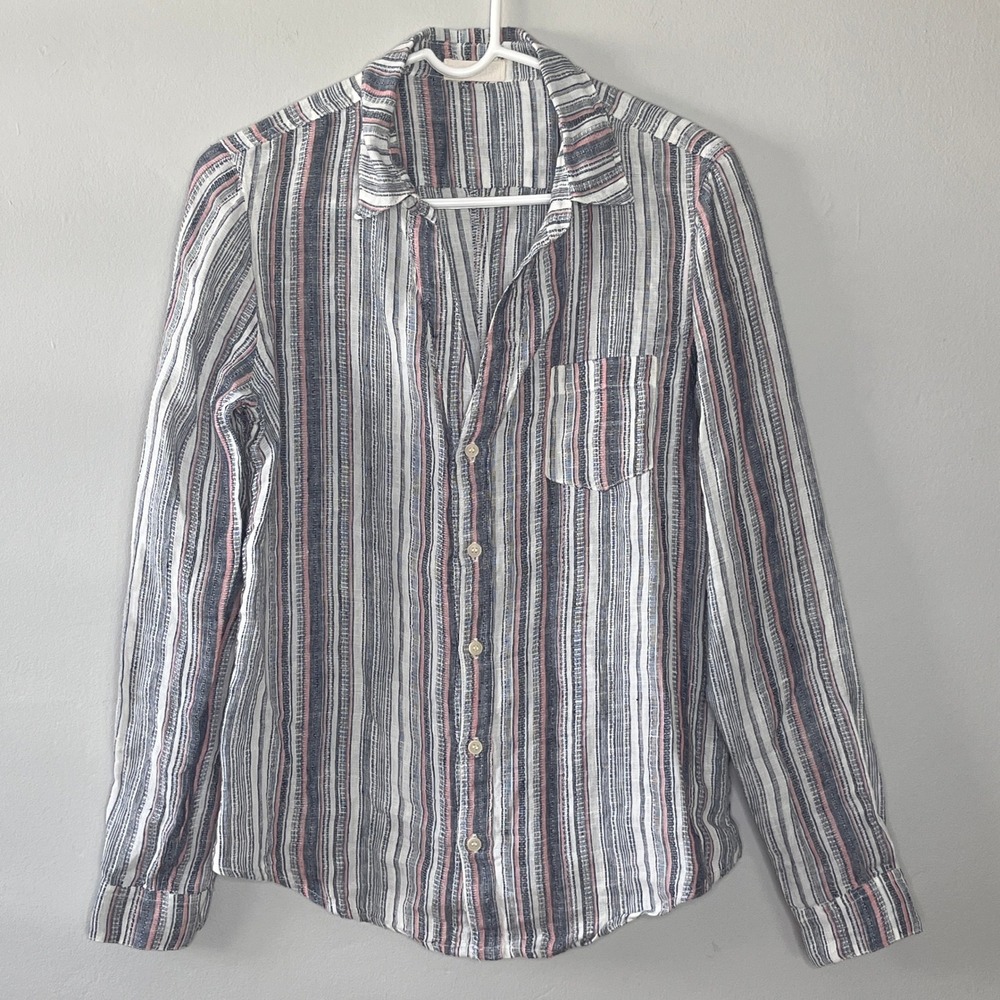 CP Shades Women's S Linen Striped Button Down Shirt Long Sleeve Beach Artsy
